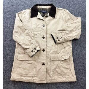 Lands' End Barn Jacket Tan Corduroy Collar Plaid Lined Women M Petite